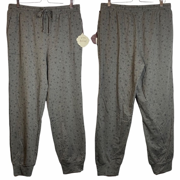 Knox Rose Grey Stars Jogging Pants Elastic Drawstring Waistband Large - Picture 1 of 8